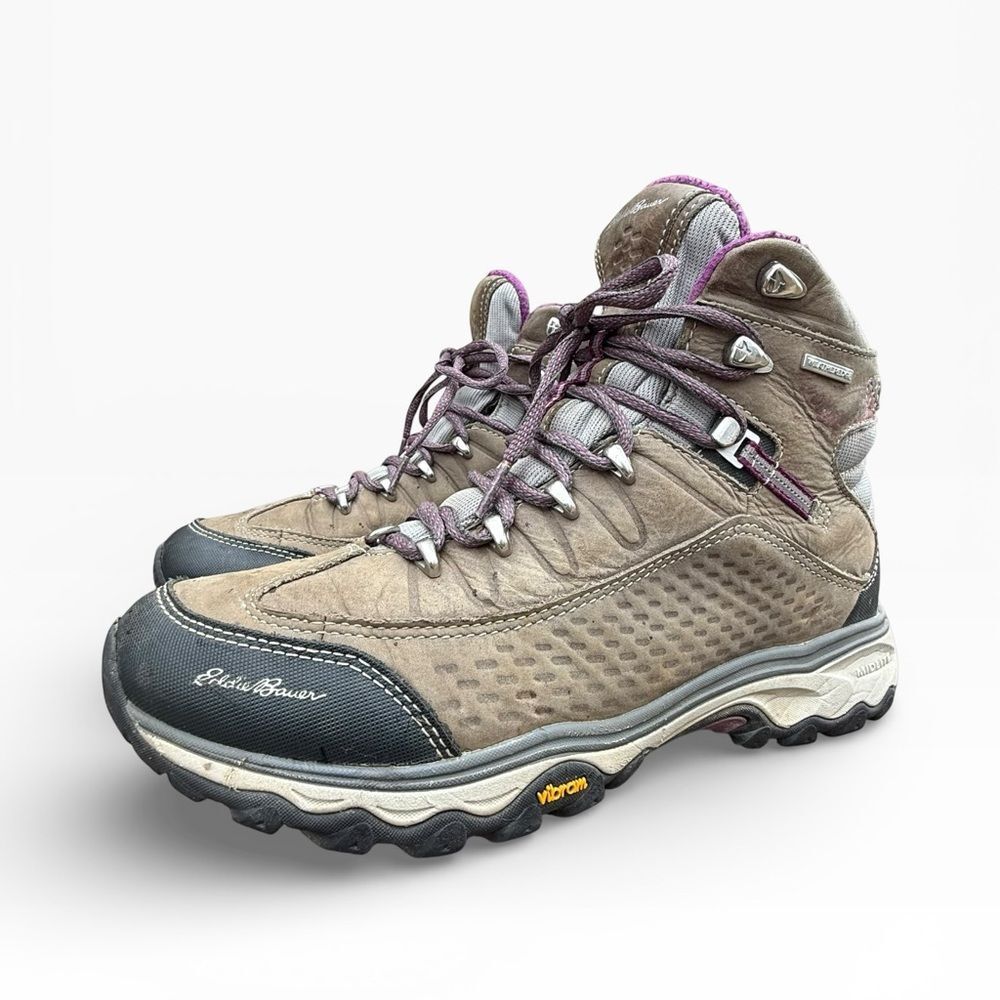 Eddie Bauer Lukla Pro Vibram Hiking Boots Gray Purple High Top size 9.5 - Picture 2 of 10